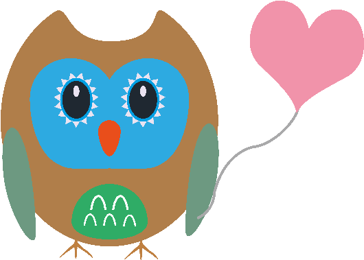Owl With Heart Balloon - Heart (800x800)