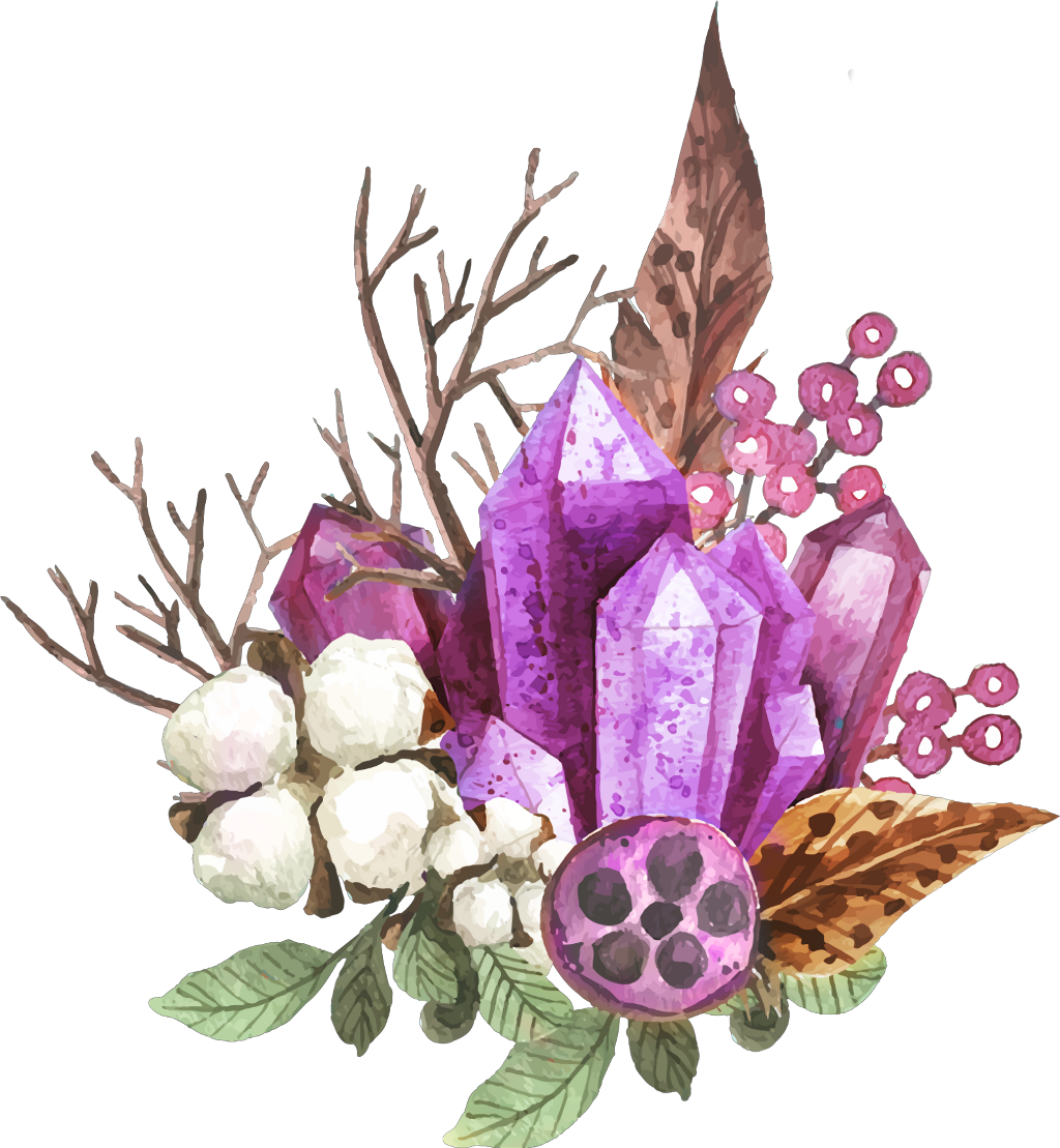 Crystal Clipart Boho - Illustration Of Crystal Gems With Feathers And Twigs (1024x1109)