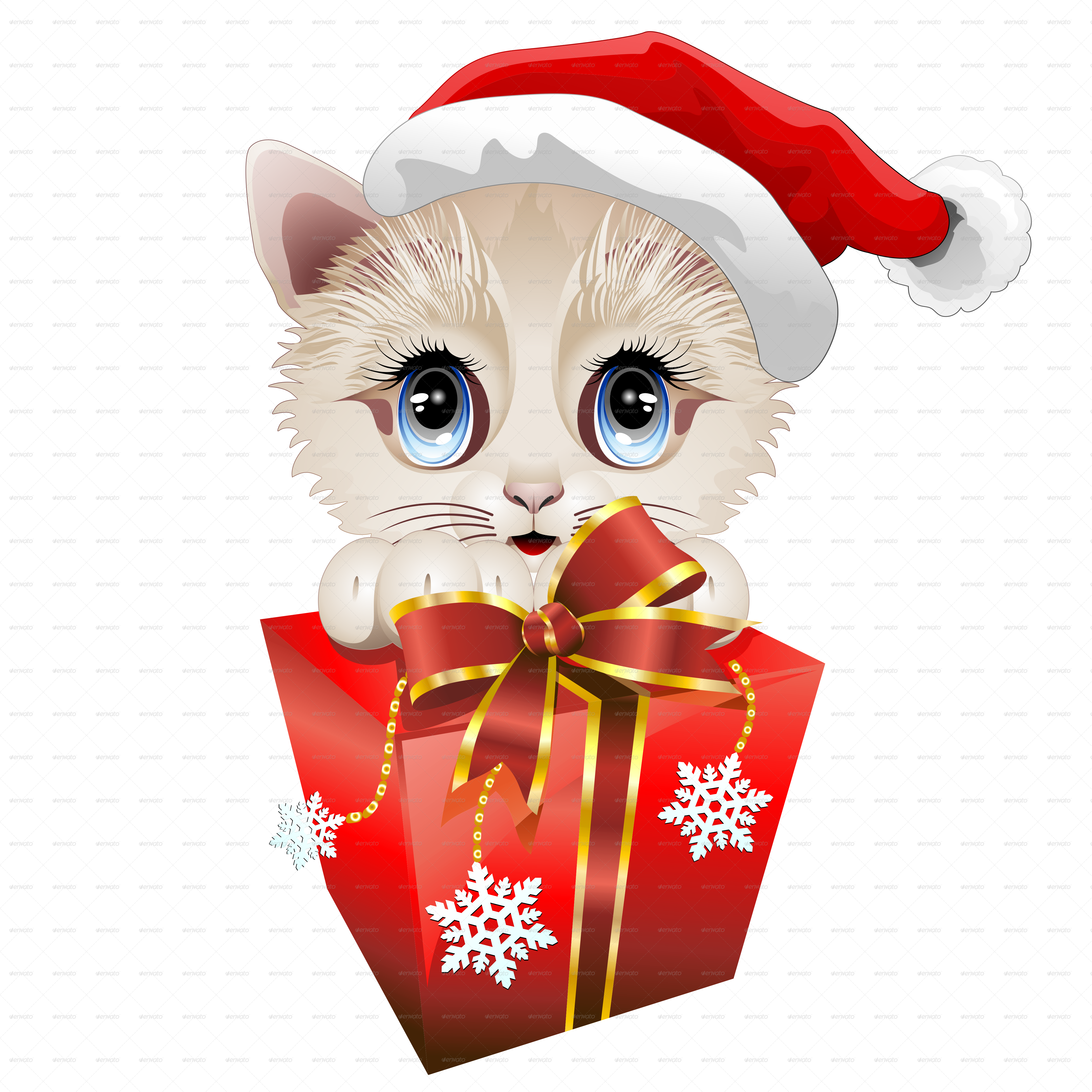 Kitten Clipart Christmas Santa - Kitten Christmas Santa With Big Red Gift Magnets (5000x5000)