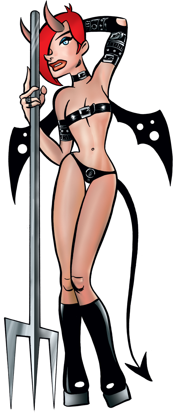 Sexy Goth Girl Hellene Posing Next To Pitchfork - Cartoon (1000x1753)