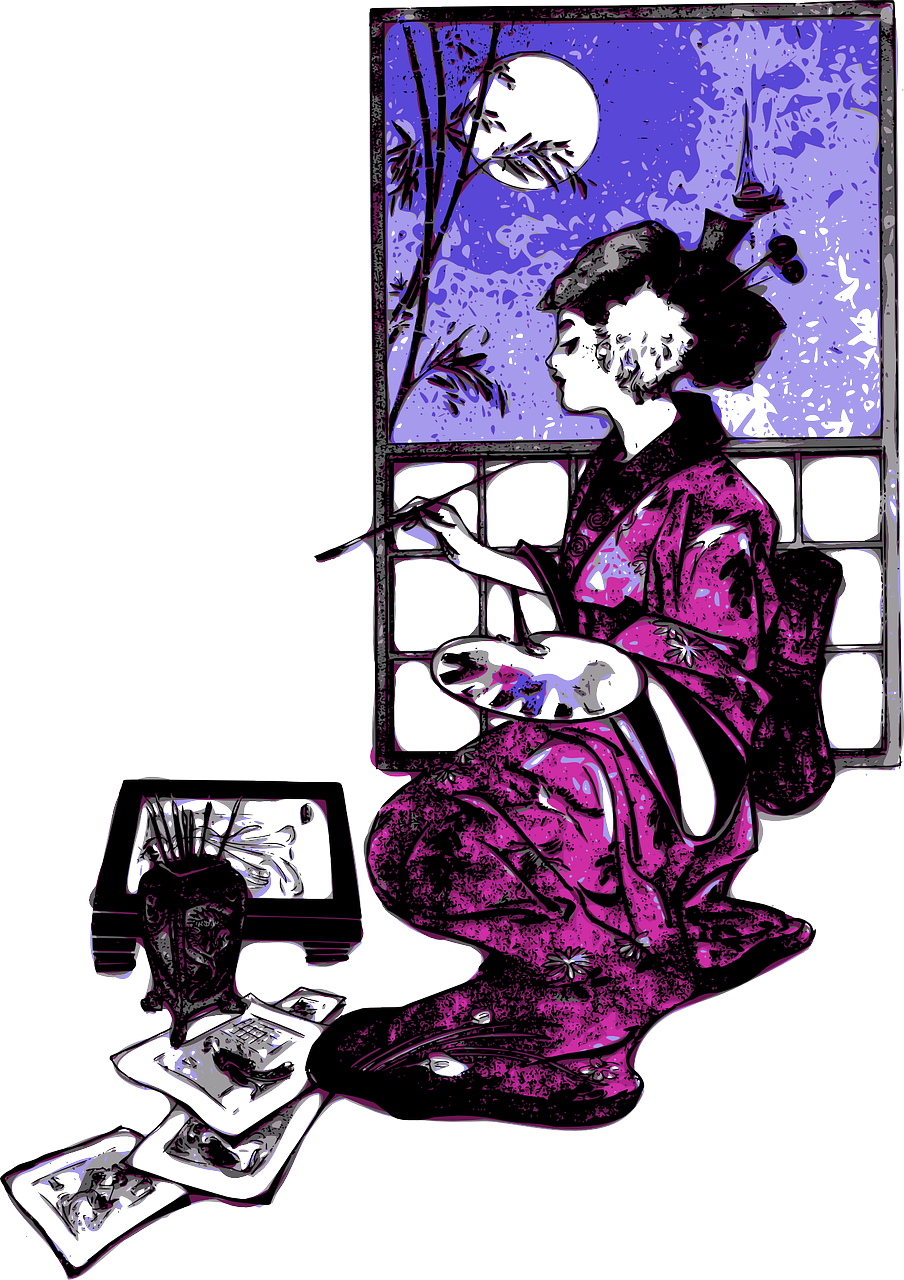 Geisha Japanese Art Painting - Geisha Art Png (904x1280)