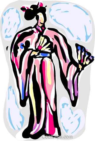 Geisha Girl With Hand Fan Royalty Free Vector Clip - Illustration (323x480)