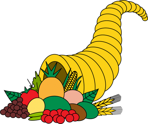 Vector Graphics - Cornucopia Happy Thanksgiving Clip Art (500x419)