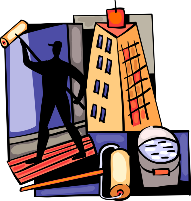 Paints With Paint Roller - Renovation Cartoon Transparent Background (665x700)