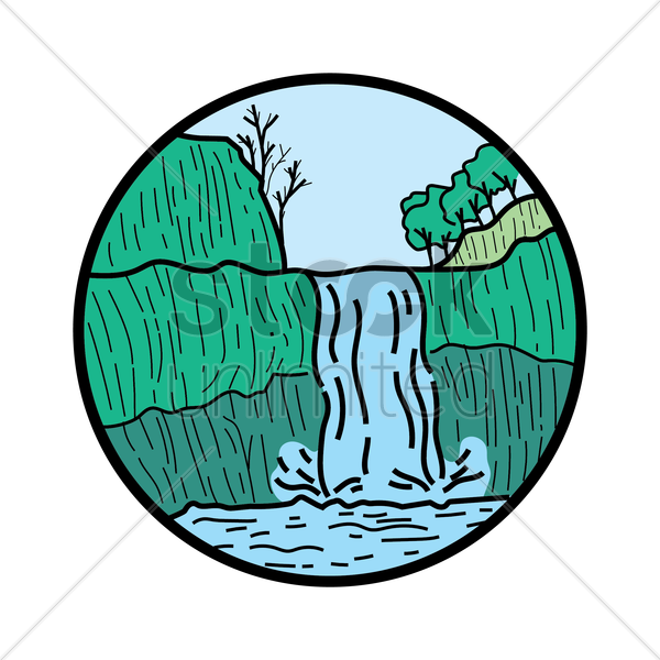 Black & White Waterfaal Vector Clipart Waterfall Clip - Black & White Clipart Of Water Fall (600x600)