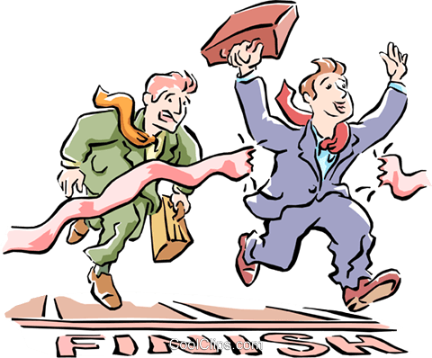 Businessmen Racing To The Finish Royalty Free Vector - Crossing The Finish Line Cartoon (480x398)