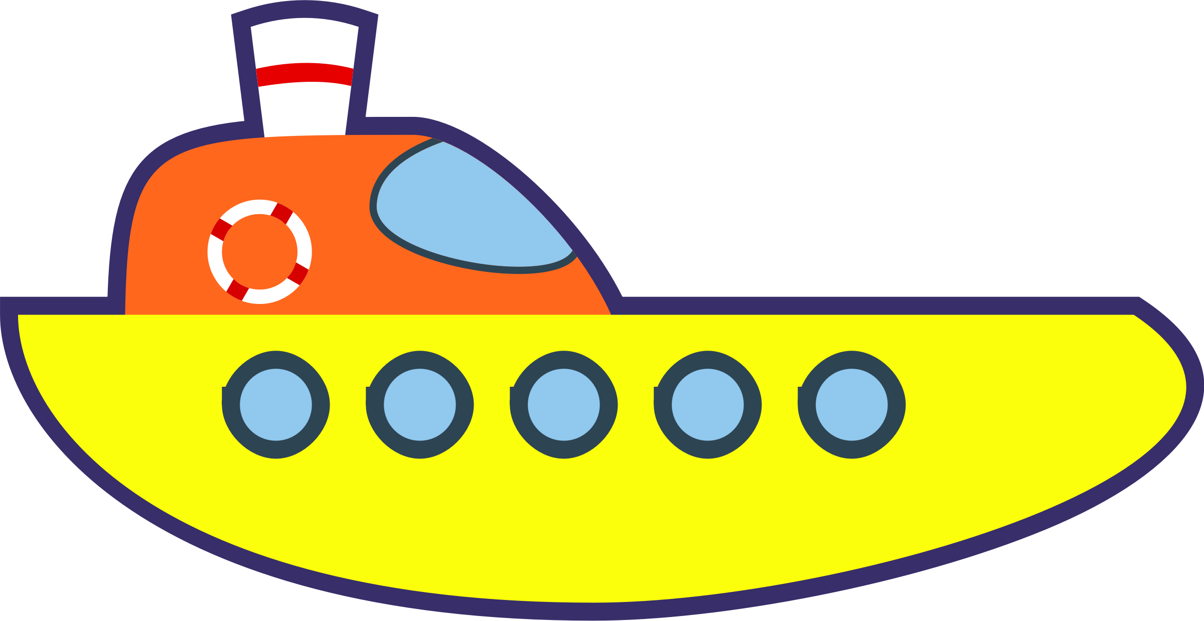 Yellow Cartoon Ship - Yellow Cartoon Boat (2400x1238)