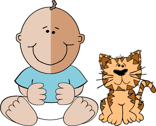 Animated Baby Clip Art - Baby And Cat Clipart (600x484)