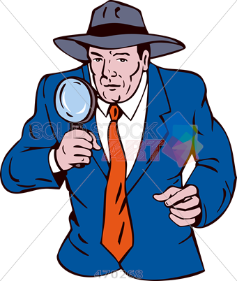 Stock Illustration Of Old Fashioned Cartoon Drawing - Detective Holding Magnifying Glass Circle Retro Card (340x402)