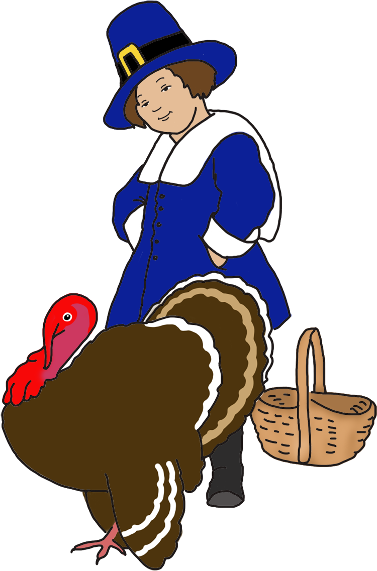 Pilgrim Boy With Basket And Turkey - Thanksgiving (795x1181)