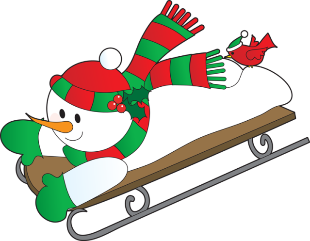 Santa Claus Sledding Snowman Clip Art - Snowman Sledding Clipart (639x497)