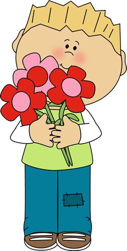 Boy With Valentine's Day Flowers - Boy With Flowers Clipart (253x500)