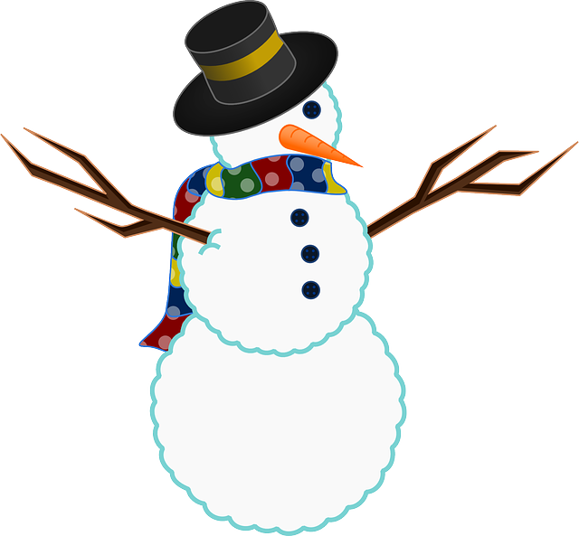 Winter, Snow, Twigs, Buttons, Carrot, Scarf - Snowman Free Clip Art (640x593)