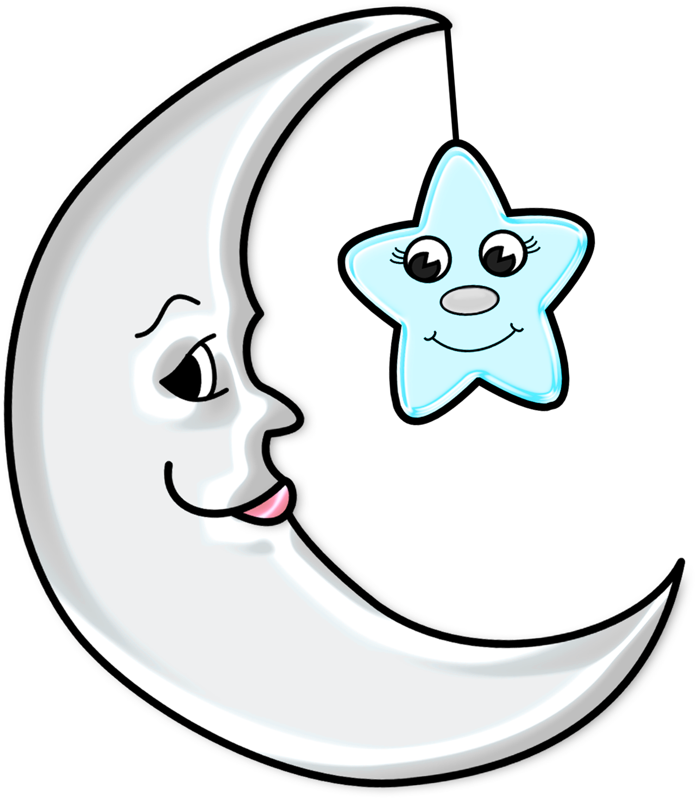 Cute Moon Clipart - Moon And Star Drawing (1500x1759)