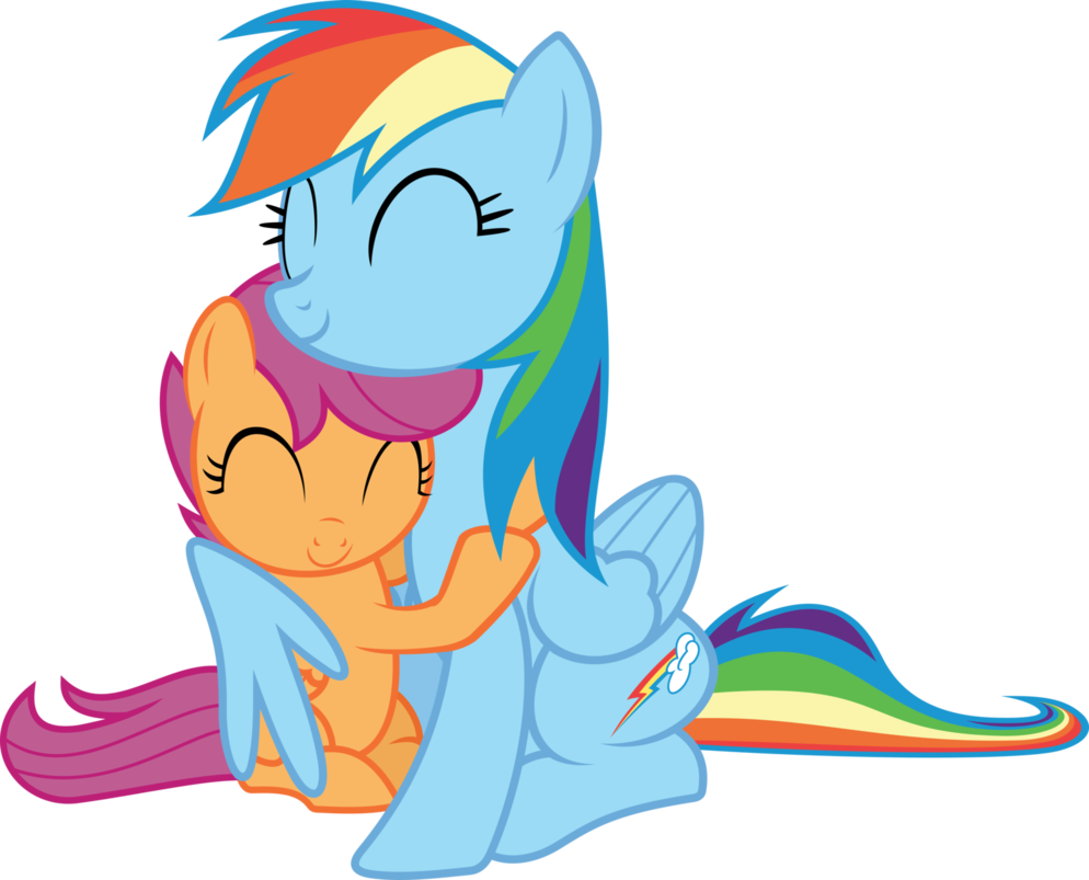 Rainbow Dash Scootaloo Hugging By Timelordomega - Rainbow Dash And Scootaloo Gif (994x803)