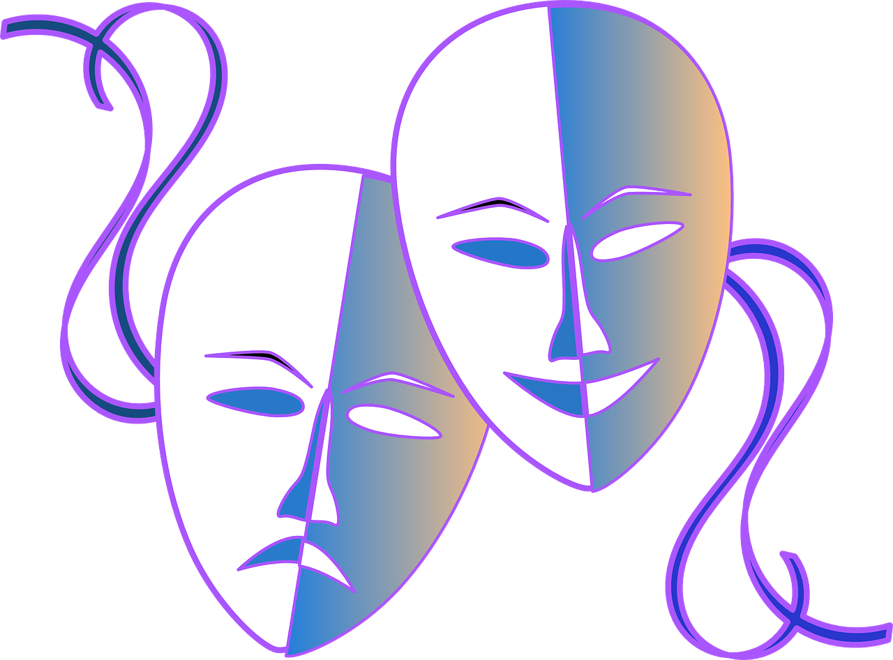 Theatre Masks Clip Art - Drama Mask Black And White (1280x946)