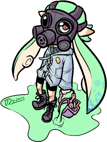 Drew My Squid Kid - Inkling With A Gas Mask (500x627)