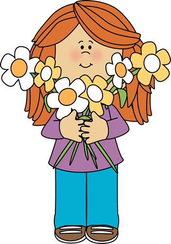 Girl With Flowers Clipart (352x500)
