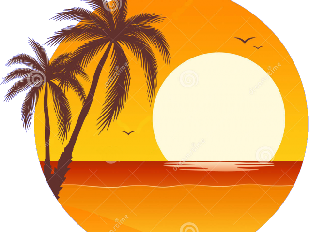Island Clipart Sun Set - Orange Palm Tree Clip Art (640x480)