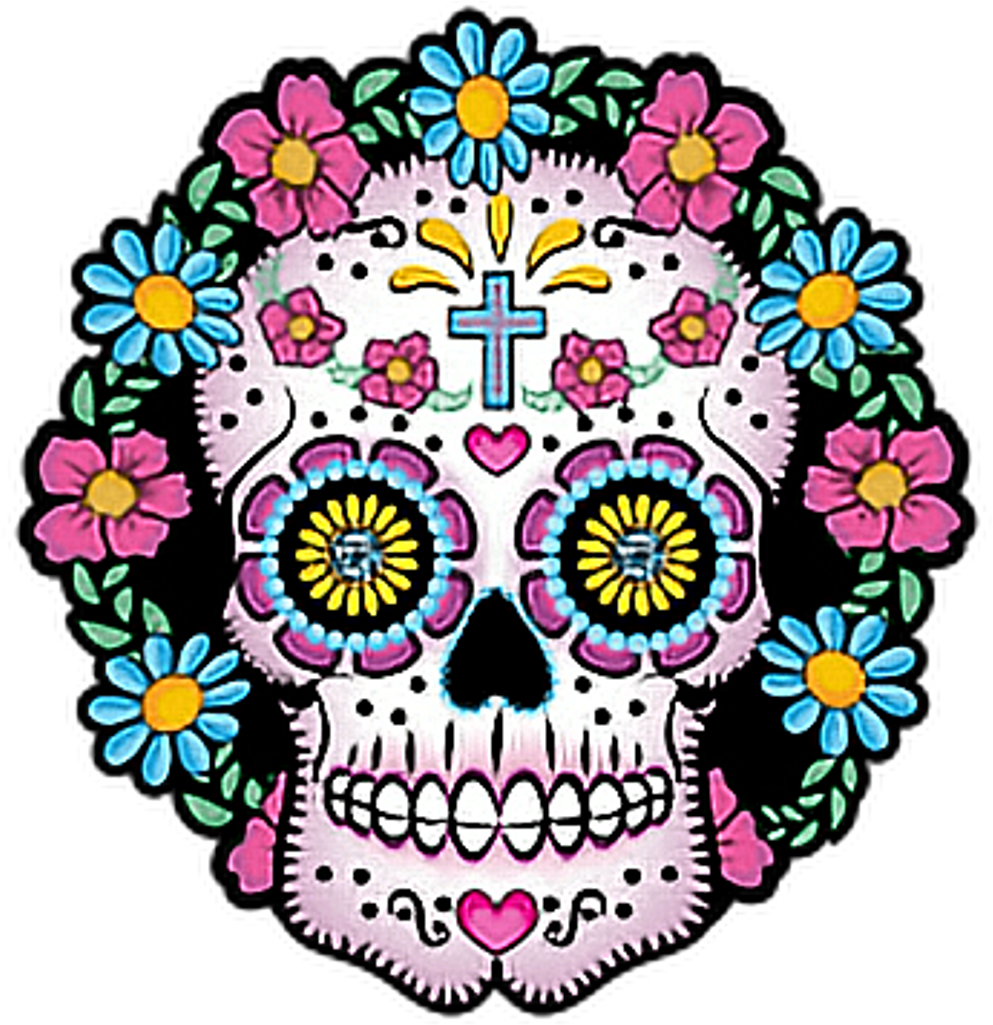 Ebm66 Sugarskull Skull Flowers Wreath - Dia De Los Muertos Colorful Skulls (1024x1024)