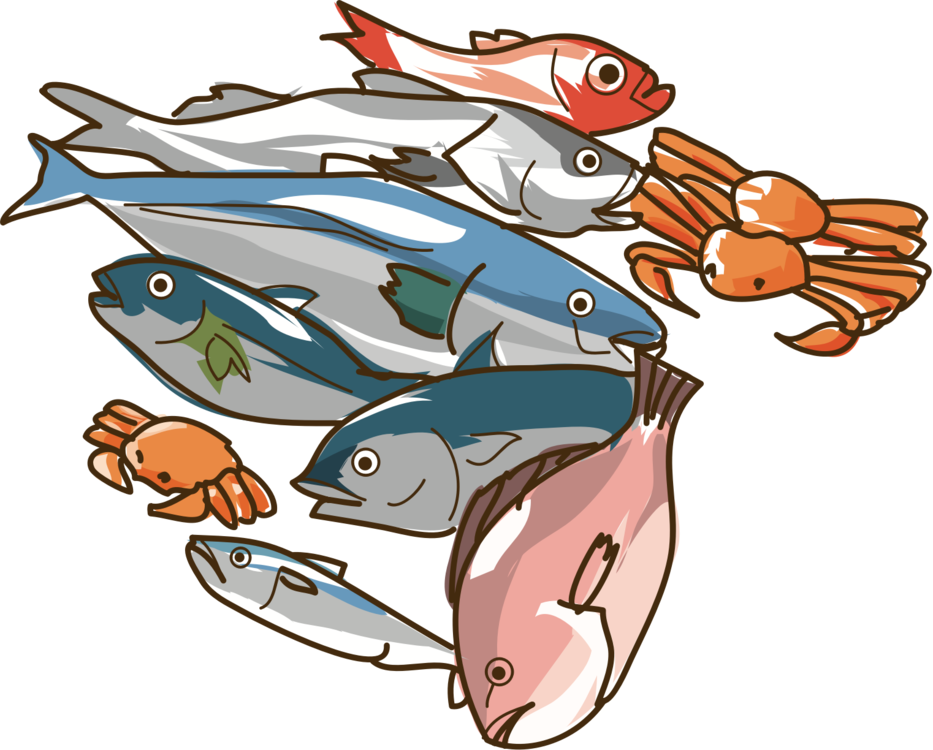 Seafood Fish Japanese Cuisine Sushi Prawn Cocktail - Fish And Shellfish Cartoon Png (933x750)
