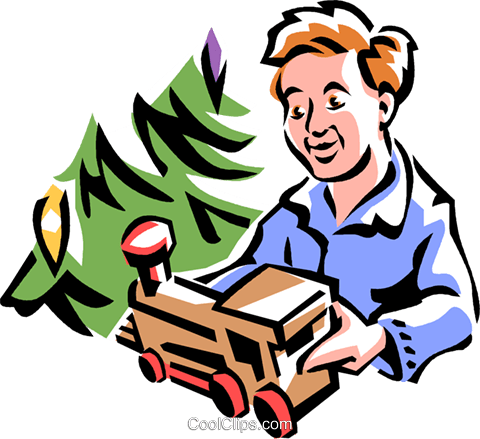 Boy At Christmas With New Toy Train Royalty Free Vector - Boy At Christmas With New Toy Train Royalty Free Vector (480x439)