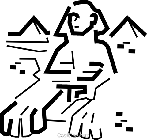 Egyptian Sculptures Royalty Free Vector Clip Art Illustration - Line Art (480x457)