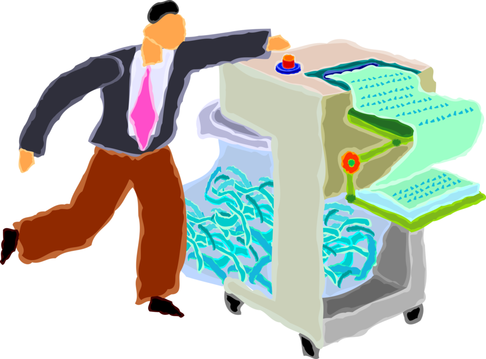 Vector Illustration Of Man Shreds Documents In Office - Clip Art (948x700)