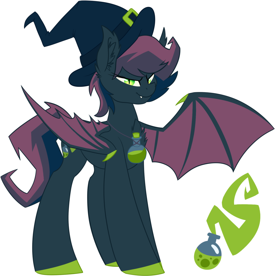 Aegann, Bat Pony, Hat, Oc, Oc - Batpony Witch (1024x1024)