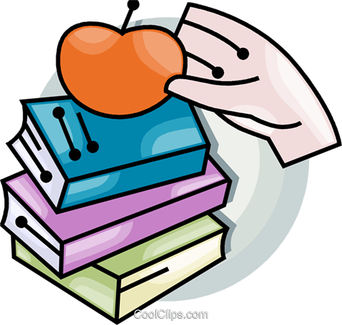 School Books And An Apple Royalty Free Vector Clip - Illustration (480x456)