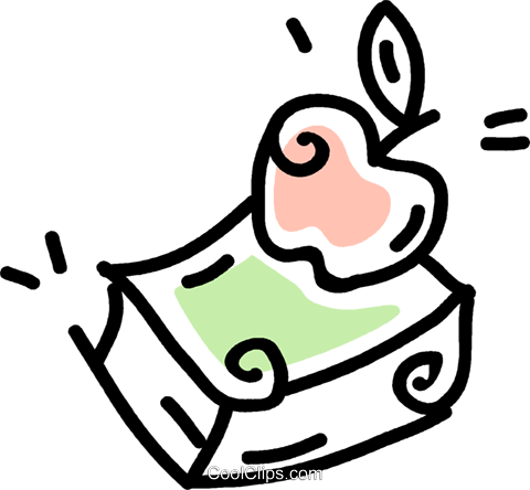 School Book And Apple Royalty Free Vector Clip Art - School Book And Apple Royalty Free Vector Clip Art (480x444)
