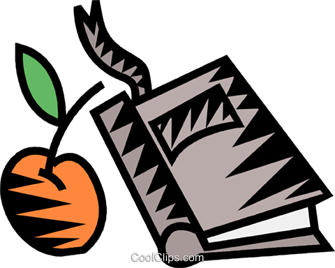 Apple With School Book Royalty Free Vector Clip Art - School (480x384)