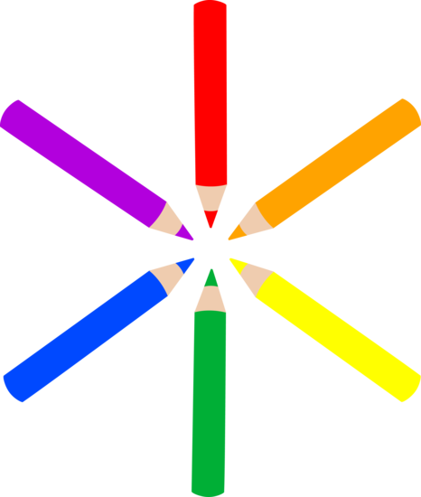 Free Clip Art Of Six Colored Art Pencils In A Circle - Coloured Pencil Clip Art (466x550)