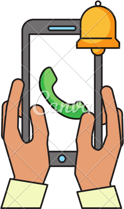 Hands With Smartphone Telephone Bell Alert - Telephone (800x800)