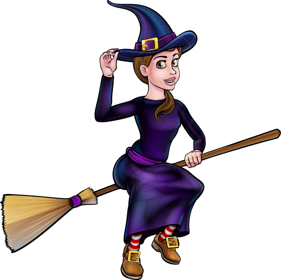 Witch Flying On Broomstick Halloween Character - Witch And Broomstick (550x547)