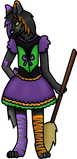 E621 Anthro Black Hair Blush Bow Broom Canine Clothed - Cartoon (302x530)