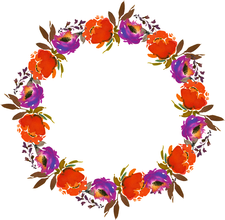 Hand Painted Orange Flower Garland Png Transparent - Orange And Purple Design Invisible Png (1024x959)