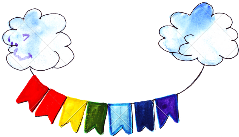 Hand Drawing Of Colorful Watercolor Clouds And A Garland - Hand Drawing Of Colorful Watercolor Clouds And A Garland (800x458)