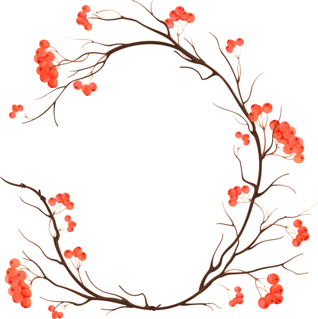 Orange Pink Flowers Hand Drawn Garland Decorative Elements - Christmas Border Painted Png (1024x1027)