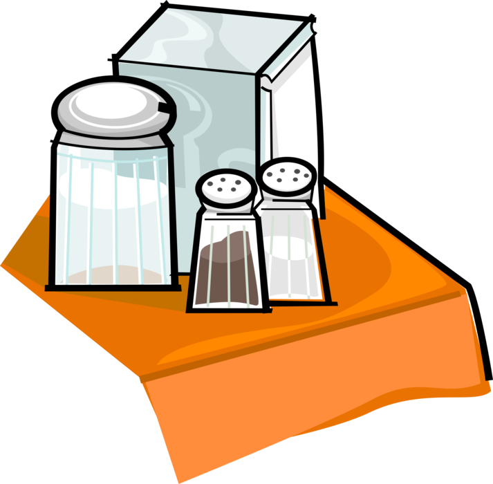 Vector Illustration Of Restaurant Salt & Pepper Shakers, - Salt Pepper Sugar Clip Art (713x700)