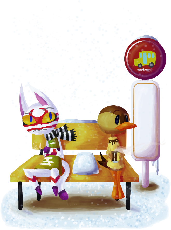 Waiting For The Bus Animal Crossing Fan Art, The Bus, - Cartoon (659x887)