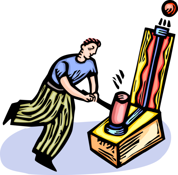 Vector Illustration Of Strongman Plays Strength Tester - Carnival Games Art Transparent (713x700)