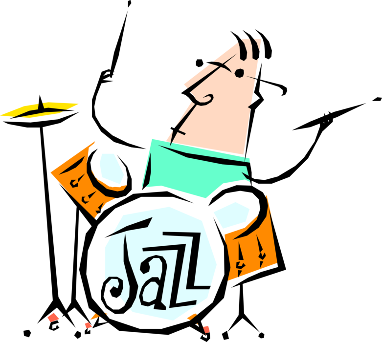 Vector Illustration Of Jazz Drummer Musician With Drum - Clip Art (781x700)