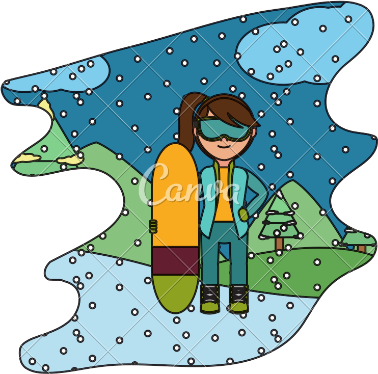 Color Girl With Skiing Board In The Winter Weather - Snow (800x800)