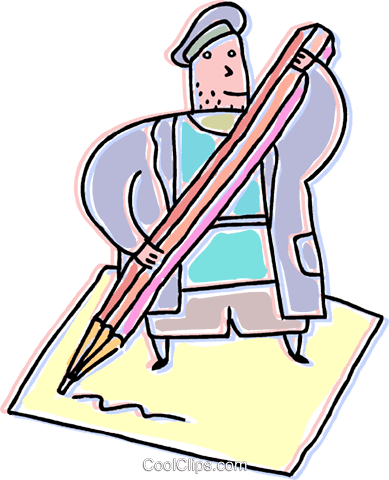 Man With A Pencil Writing A Letter Royalty Free Vector - Writing (389x480)