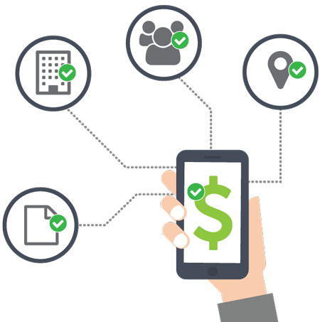 Hand Holding A Phone With A Dollar Sign On It And Dotted - Mobile Phone (450x453)