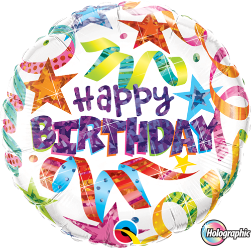 Birthday Stars And Streamers - Birthday Stars & Streamers Holographic Foil Balloon (500x495)