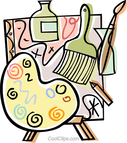 Artist's Palette With Paints And Brushes Royalty Free - Clip Art (428x480)