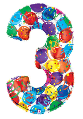 Three - 40" Party Megaloon Balloon Number 3 - Mylar Balloons (400x400)