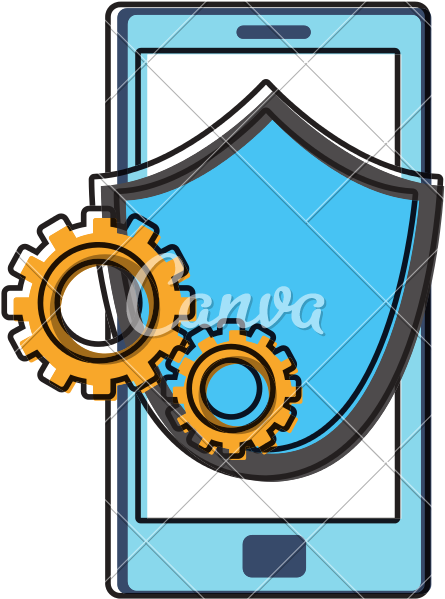 Color Smartphone With Shield Security And Gears Process - Smartphone (800x800)